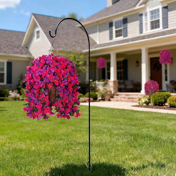 Artificial Fake Hanging Flowers with Basket for Outdoors Decoration, 3PCS Faux Flowers for Outdoor Planters UV Resistant No Fade Silk Bougainvillea for Home Porch Patio Garden Balcony Yard Decor