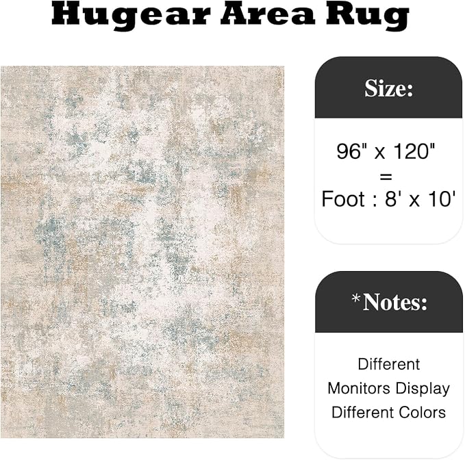 8x10 Beige Blue Modern Abstract Washable Area Rug for Living Room | Low Pile, Non Slip, Modern Abstract Style, Soft Large Area Rug for Living Room, Bedroom, Dining Room, Office, Home Decor