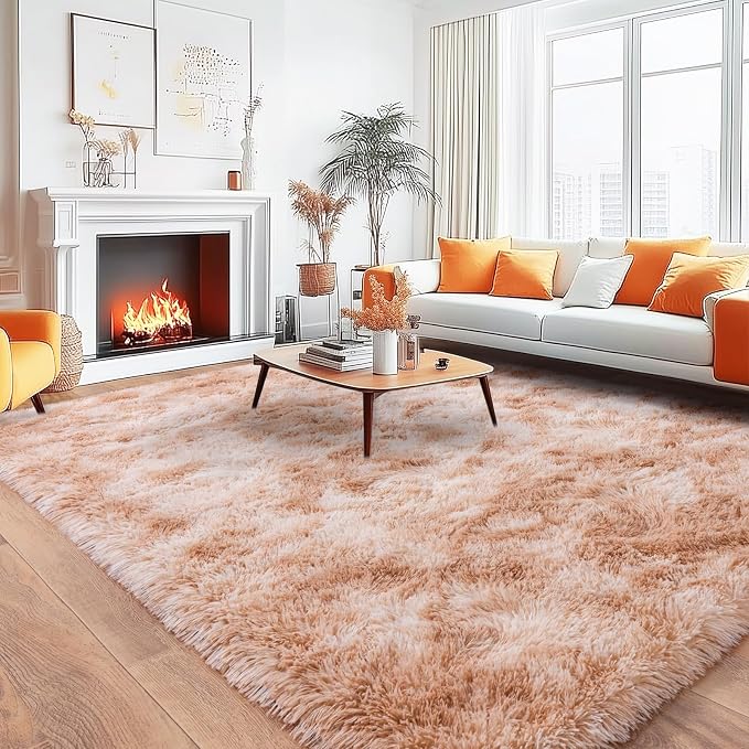 Large Area Rugs 9x12 Living Room, Ultra Fluffy Fuzzy Shag Rug for Bedroom, Modern Plush Soft High Pile Upgrade Non-Slip Carpet for Kids Girls and Boys Room Dorms Decor, Tie-Dyed Beige