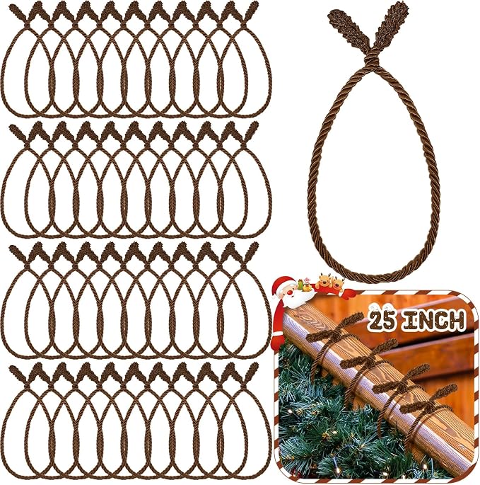 Zhengmy 40 Pcs 25 Inch Extra Long Christmas Garland Ties Christmas Decorative Twist Ties for Banister Reusable Flexible Twist for Holiday Xmas Home Decorations Craft Wrapping (Brown)