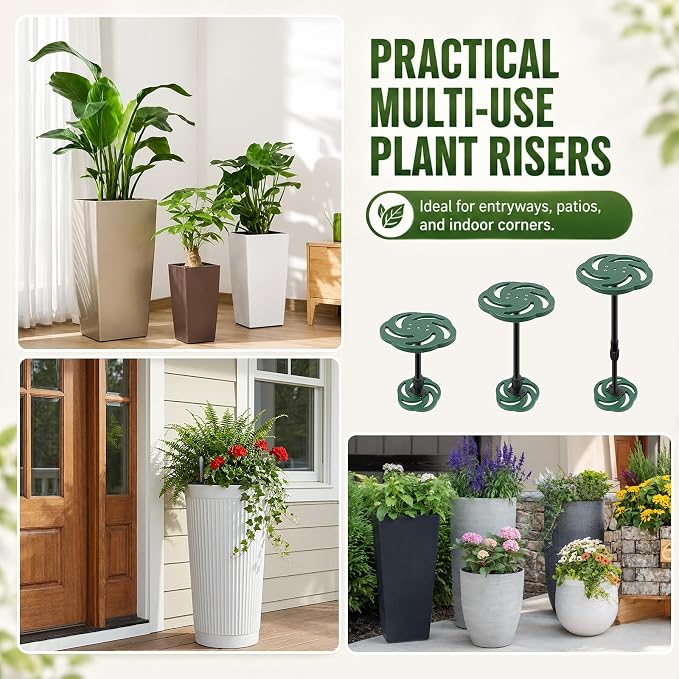 KJX 2 Pack Adjustable Height Plant Risers for Inside Pots,12-21" Planter Inserts for Large Tall Taper Planters, Plastic Pot Fillers for Indoor/Outdoor Planters (6" 8" 10" Base or Top)