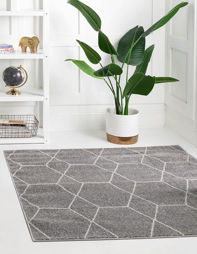 Unique Loom Trellis Frieze Collection Area Rug - Geometric (4' 1" Square, Light Gray/ Ivory)