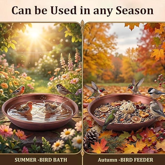 HappyAlley Bird Bath Bowl, Vintage Metal Bird Bath for Outdoor, 12.59'' Dia 2.7" Depth Heavy Duty Birdbath Bowls only, Large Capacity Birds Baths Feeder Bowl for Garden Patio Yard Lawn Decor