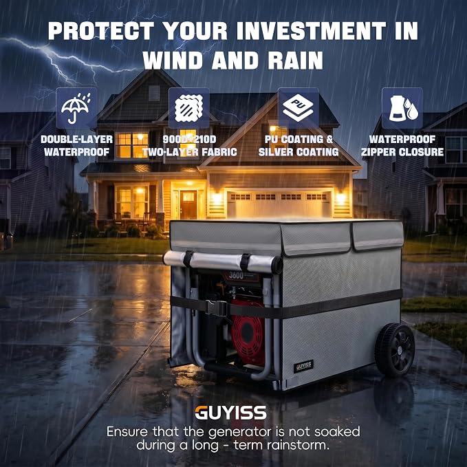 Running Generator Cover. Running Generator Cover, 38x28x27 Inch, Top Can Be Opened, 100% Heavy Duty Waterproof Oxford Fabric. Suitable for Most Generators Cover 10,000 Watts. Gray