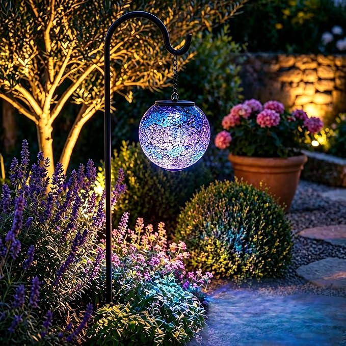 Solar Hanging Lantern Solar Outdoor Lanterns Mosaic Gazing Ball Outdoor Hanging Lights Outdoor Lights Waterproof Garden Patio Pathway & Yard Décor Blue