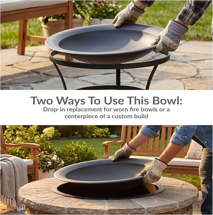 Sunnydaze Round Steel Outdoor Fire Pit Bowl Replacement Insert for DIY Ring or Existing Stand - Wood-Burning Backyard Patio Firepit for Outside - 26" Outer / 20" Inner Diameter - Black