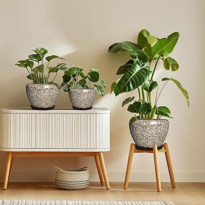 6 Inch Pots for Plants - Ceramic Plant Pots with Drainage Hole and Saucer, Round Planters for Indoor Plants Outdoor, Decorative Planter, Home Decor, Gifts for Plant Lovers, White Leopard