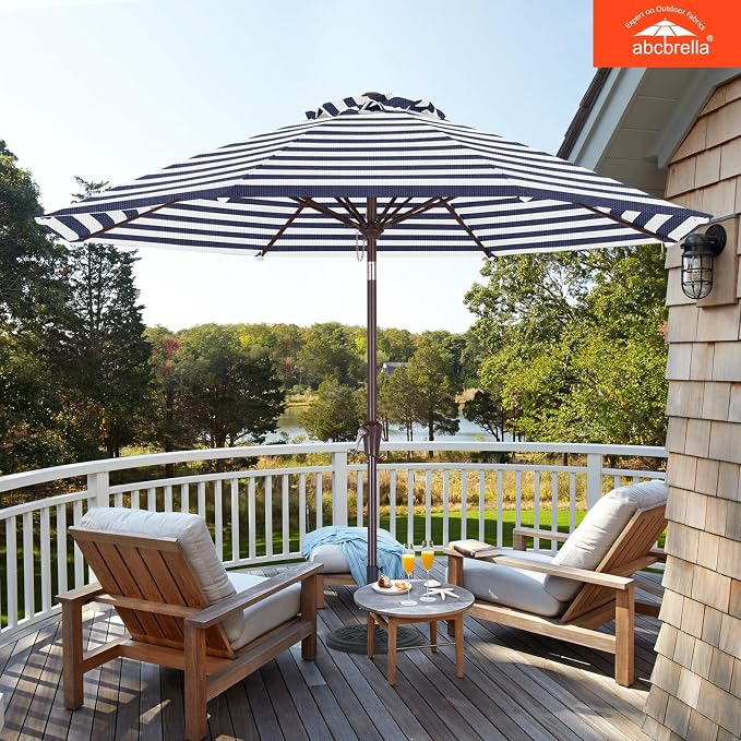 ABCCANOPY OLEFIN® 5-Year No Fading 9FT Patio Umbrella, Outdoor Table Umbrella with 8 Sturdy Ribs for Deck, Backyard, Yard (Navy Stripe)