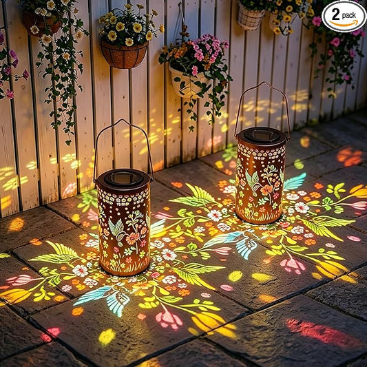 2 Pack Colorful Hummingbird Solar Lanterns Outdoor Waterproof, Decorative Metal Hanging Lantern Hummingbird Solar Lantern for Porch Yard Tabletop Path Garden Decor, Ideal Gifts for Mom Wife Grandma