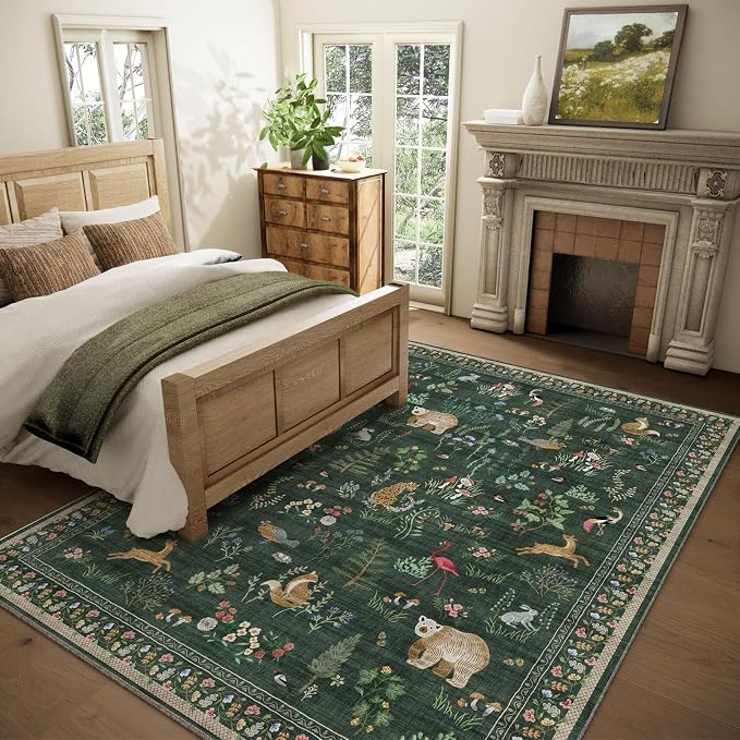 Machine Washable Rugs for Living Room: 8x10 Area Rugs for Bedroom Stain Resistant Non Slip Low Pile Soft Lightweight Carpet Rug for Kitchen Dining Room Farmhouse Nursery Kids Room Playroom