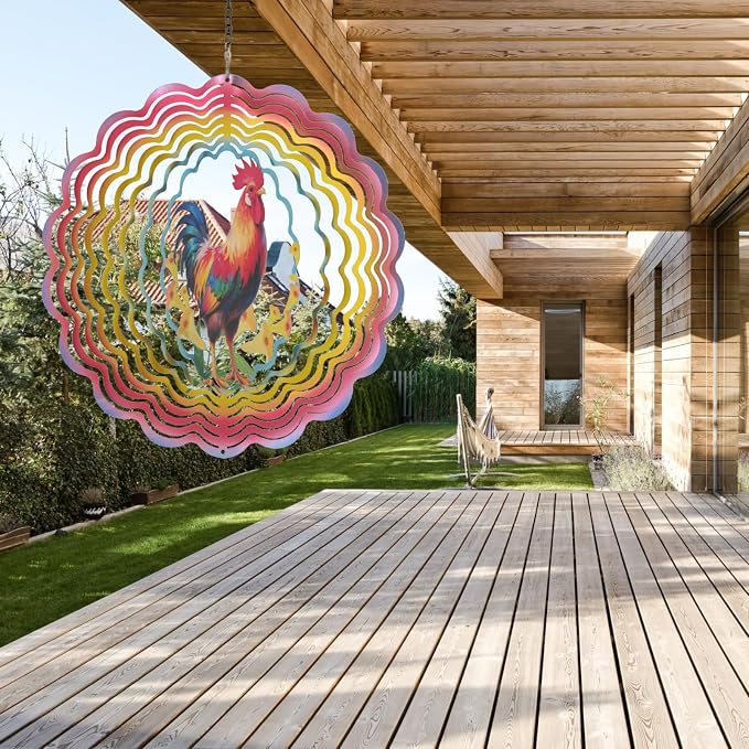 Eandisom Wind Spinners Outdoor Chicken - Birthday Gifts for Women Mom Grandma, Rooster Deocr Hanging Wind Spinner 12 inch 3D Wind Sculptures for Garden Decor for Outside, Patio, Yard, Outdoor