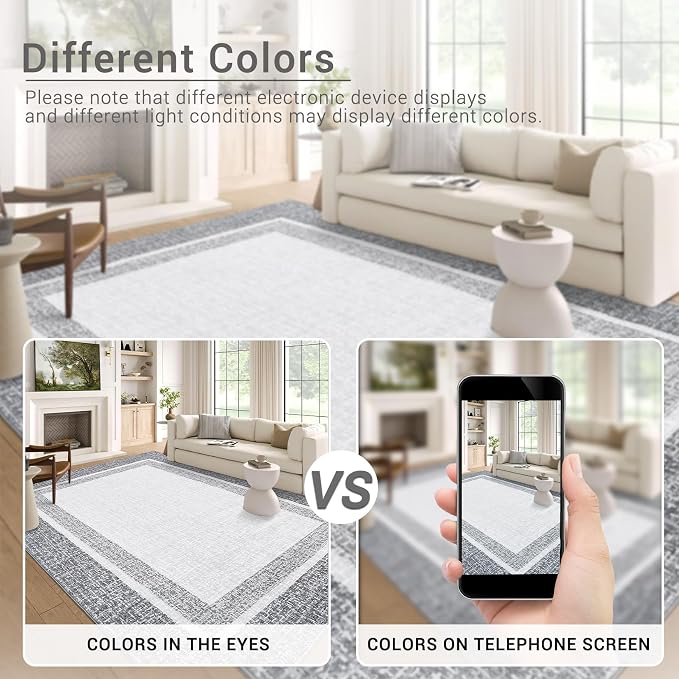 GAOMON Area Rugs 2x6 Modern Runner Rug Washable Bordered Entryway Runners Soft Faux Wool Carpet Contemporary Neutral Non-Slip Long Rug Runner Indoor Accent Hallway Kitchen Runners for Bedroom Grey
