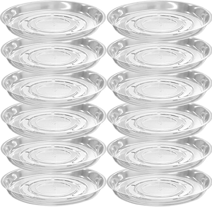 12 Packs 10 Inches Large Clear Plant Saucers for Indoor Outdoor Use Heavy Duty Plastic Plant Trays for Planter Flower Pot Drip Trays to Catch Water, 4 to 20 Inch, Round Transparent