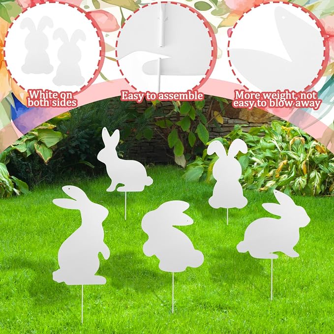 5 Pcs Metal Spring Yard Decorations Outdoor Bunny Yard Signs with Stakes Cute Spring Rabbit Decorative Lawn Signs for Indoor Outdoor Garden Pathway Walkway Holiday Party Decor