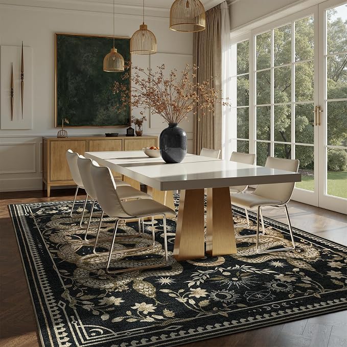 DCX 10x13 Washable Snake Rug for Living Room, Non Slip Low Pile Rug, Black | Rugs for living rooms, bedroom, dining room, office, soft, gothic rug, sain resistant indoor carpet, home decor