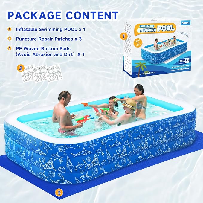 Inflatable Swimming Pool for Kids and Adults- 118" x 68" x 22" Family Full-Sized Blow Up Pools for Kids-Thickened Durable Above Ground Swimming Pool Backyard Lawn, Summer Party Outdoor and Indoor