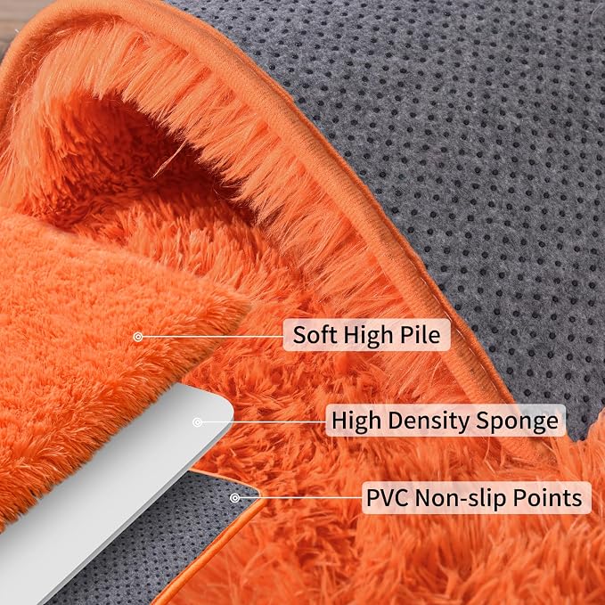 10x14 Large Area Rugs for Living Room, Fluffy Washable Orange | Upgrade Non-slip, 10 x 14 Big Shag Rug for Girls Bedroom Kids Nursery, Modern Shaggy Furry Carpet for Dorm, Flame Resistant