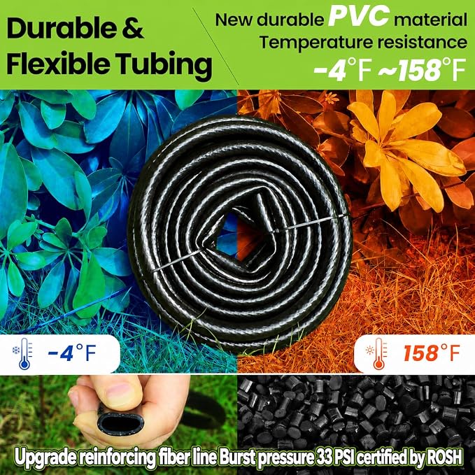 Bonviee 50FT 1/2" Drip Irrigation Tubing with 4-Pack 6-Way Connectors, Flexible Blank Distribution Hose Main Line for Garden Watering System, Raised Beds, Flower & Vegetable Gardens
