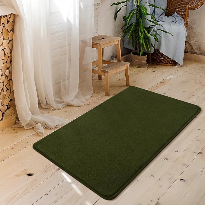 Amearea Modern Washable Runner Rugs, 2x4 Olive Green Bedroom Runner Rug | Small Area Rugs for Bedroom Living Room, Non Slip Memory Foam Rug for Hallway Entryway Kids Boys Girls Room Laundry Room