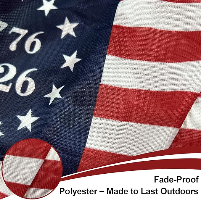 12x18 inch Small 1776-2026 American Flag on Stick 6 Pcs for 250th Anniversary, Mini Hand Held US USA Betsy Ross Flags with Retractable Stainless Steel Pole for Outside Yard 4th of July Decorations