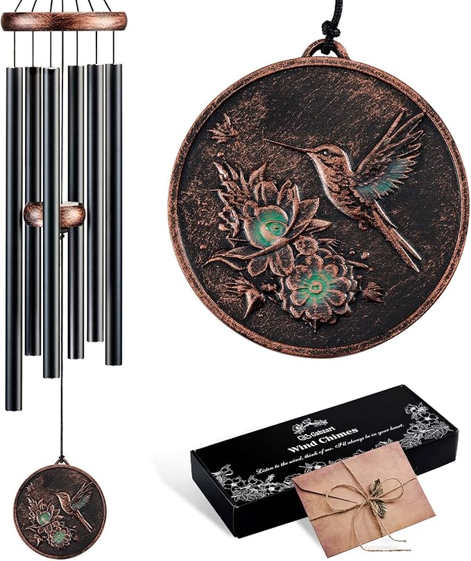 Wind Chimes for Outside, Vintage Hummingbird Deep Tone Wind Chime, Large Outdoor Hanging Decor for Patio Porch Balcony Garden, Gifts for Women Mom Grandma (32” Hummingbird)
