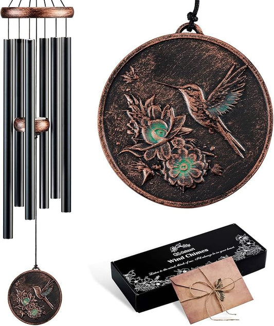 Wind Chimes for Outside, Vintage Hummingbird Deep Tone Wind Chime, Large Outdoor Hanging Decor for Patio Porch Balcony Garden, Gifts for Women Mom Grandma (32” Hummingbird)