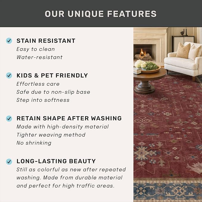 Boho 2x5 Small Kitchen Runners Rugs Non Slip - Washable Soft Area Rugs for Bedroom, Floral Non Skid Runner Carpet for Bathroom, Laundry Room, Hallway, Entryway (Dark Red)