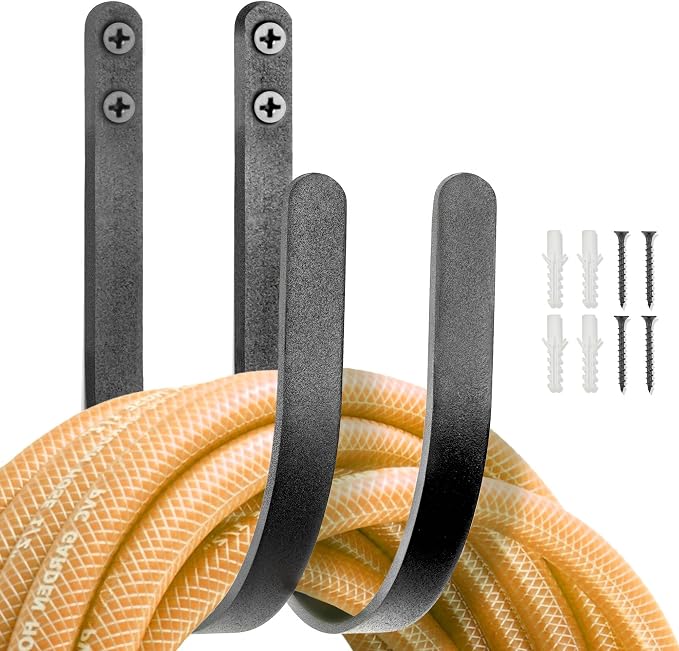 Hose Holders Wall Mount: 2Pcs Heavy-Duty Metal Garden Hose Hanger Outside | Rust-proof Hanging Hose Rack Hook Mount for Water Hose