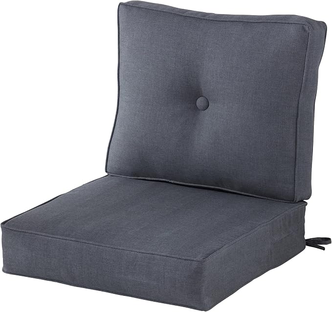 Sunbrella Deep Seat Cushion Set – Seat & Back Cushions for Patio Chairs, Sofas & Loveseats – Fade Resistant Outdoor Fabric, Ties, Zippered Cover, Cord Trim, Cast Slate