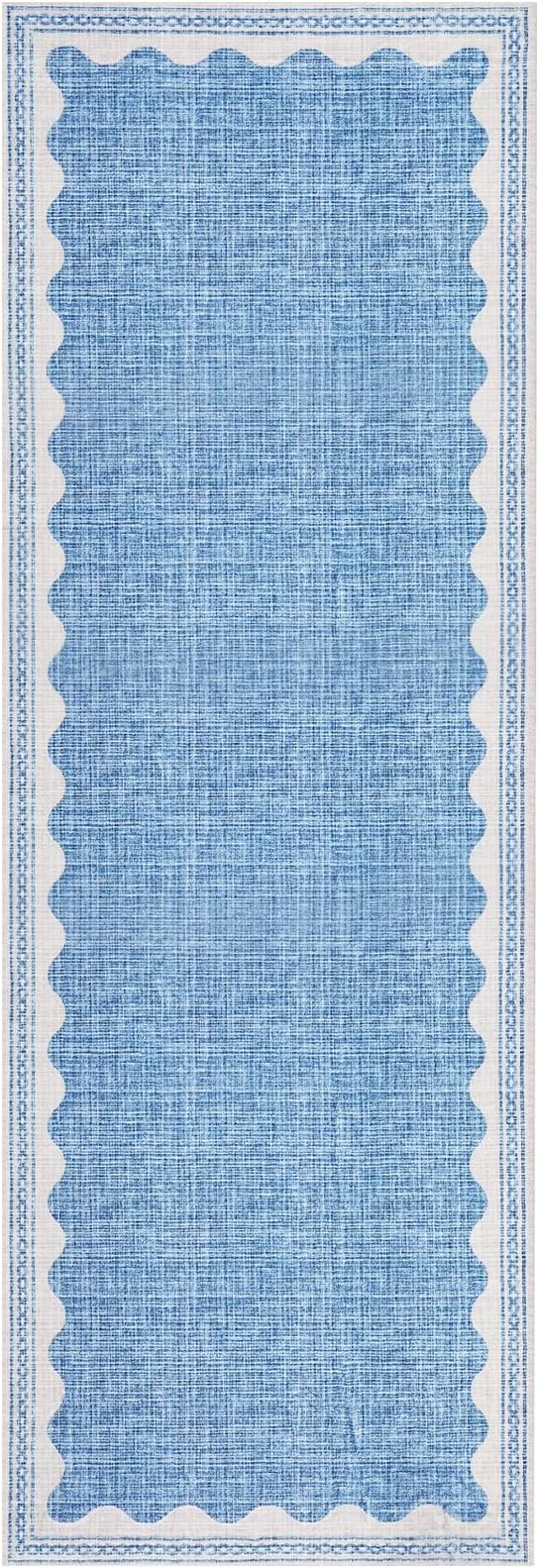 2x6 Scalloped Runners Blue Washable Hallways Bedroom Rug | Solid Non Slip Scalloped Bath Runner, Rugs for Bedroom Girls, Rugs for Kitchen Floor Soft Dorm Nursery Carpet for Bedside