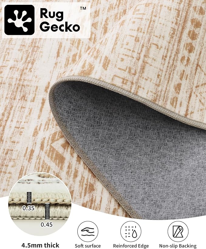 Miukiki Hallway 2x8 Runner Rug Washable Non Slip Kitchen Rug Beige | Soft Low Pile Long Floor Runner for Entryway Bedroom Laundry Room, Indoor Foldable Carpet with Rubber Backing 2'x8'