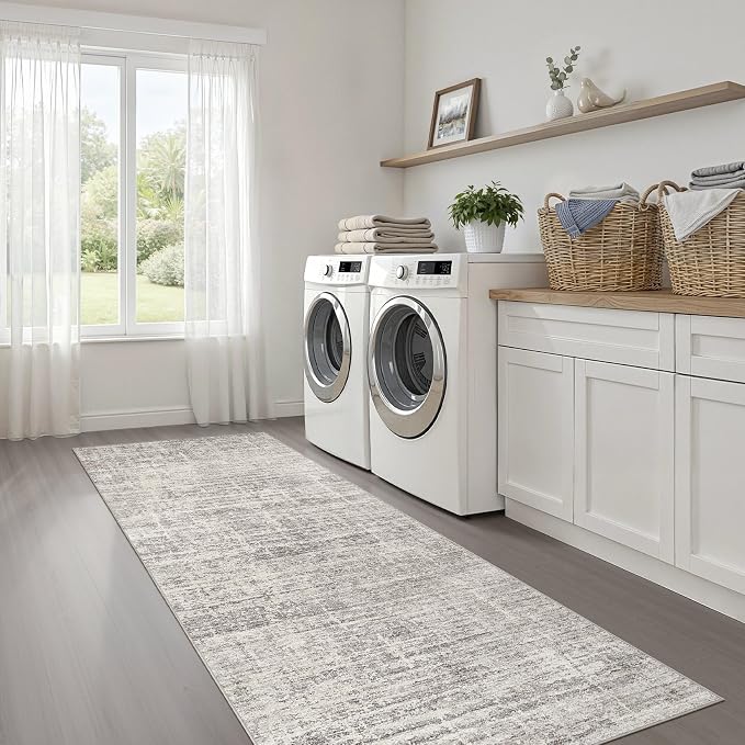 LOONGRUG Runner Rug 3x10 Machine Washable Non-Slip Neutral Rug Brown Gray | Abstract Soft Stain Resistant Indoor Accent Throw Carpet for Hallway Kitchen Bathroom Laundry Room Bedroom