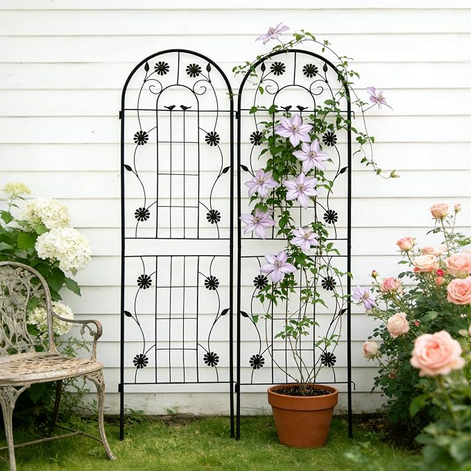 4/2 Pack White Metal Garden Trellis, 86.7" x 19.7" 71" x 19.7" Rustproof Plant Support Frame, Decorative Climbing Vine Trellis for Flower Vegetable Patio Garden Decor (Black, 71" x 19.7", 2 Pack)