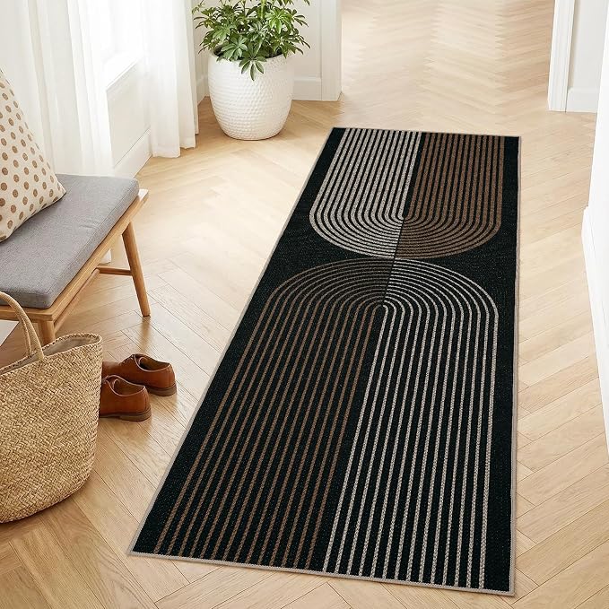 GarveeHome Easy Jute Runner Rugs 2x8 Modern Rainbow Rug for Hallway Kitchen Non Slip Indoor Outdoor Runner Door Mat for Laundry Porch