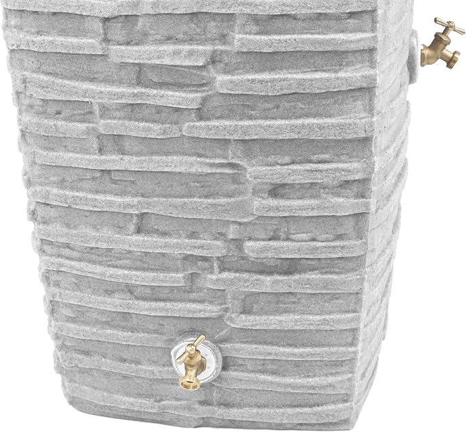Good Ideas Impressions Riverwalk 50 Gallon Faux Slate Surface Dual Spigot Rain Barrel with 2 Brass Spigots and Screen, Light Granite (3 Pack)