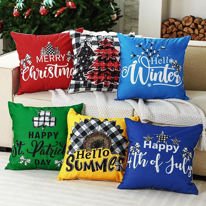 Mindsoft 20 Pcs Holiday Pillow Covers 18 x 18 Easter Pillow Cover Spring Summer 250th Anniversary Pillowcase Decorative Seasonal Cushion Case for Farmhouse Home Sofa(Festival)