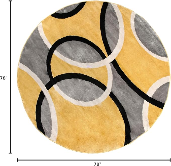 Rugshop Abstract Circles Contemporary Jute Backing Round Rug Yellow 6'6" | Round, Size 6'6", Living Room, Bedroom, Dining Room, Home Office, Kitchen, Entryway, Hallway, Nursery, Kids Room, Guest Room