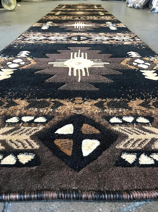 YHSF Southwest Native American Area Rug – Thick, Soft, Durable & Easy to Maintenance Tribal Design Boho Rug– Ideal for Bedroom, Living Room & Hallway - Black, 2 Feet 4 Inches x 10 Feet 11 Inches