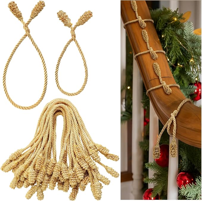 Riakrum 30 Pcs Christmas 20 Inches and 16 Inches Set Decorative Garland Twist Ties Garland Decor for Xmas Holiday Lights Bannisters Stairways Railings (Gold)