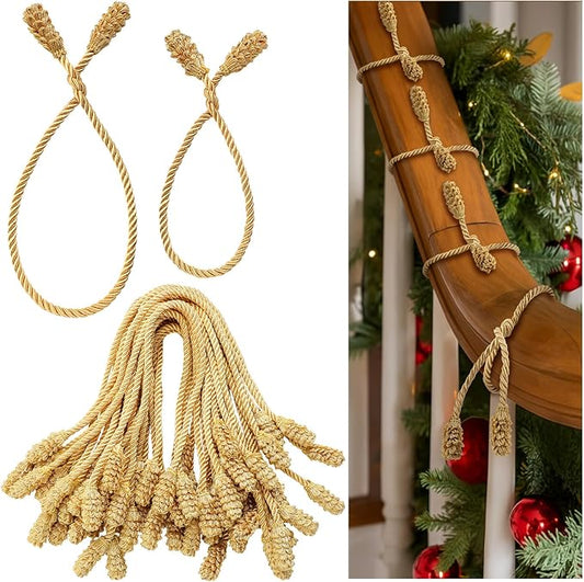 Riakrum 30 Pcs Christmas 20 Inches and 16 Inches Set Decorative Garland Twist Ties Garland Decor for Xmas Holiday Lights Bannisters Stairways Railings (Gold)