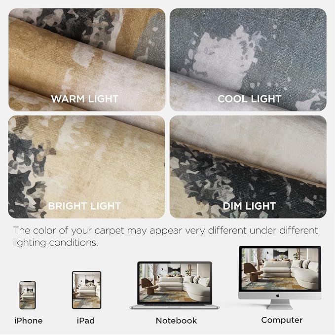 Joydeco 5x7 Area Rugs for Living Room, Non-Slip Modern Abstract Soft Washable Rug, Low Pile Carpet for Bedroom, Dining Room, Home Office, Pet & Child Friendly, White &Beige & Dark Gray