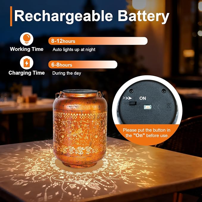 Dragonfly Solar Lanterns Outdoor Waterproof, Birthday Gifts for Women Mom Grandma - Copper Metal Hanging Solar Lights for Yard Garden Decor Dragonfly Gardening Gifts