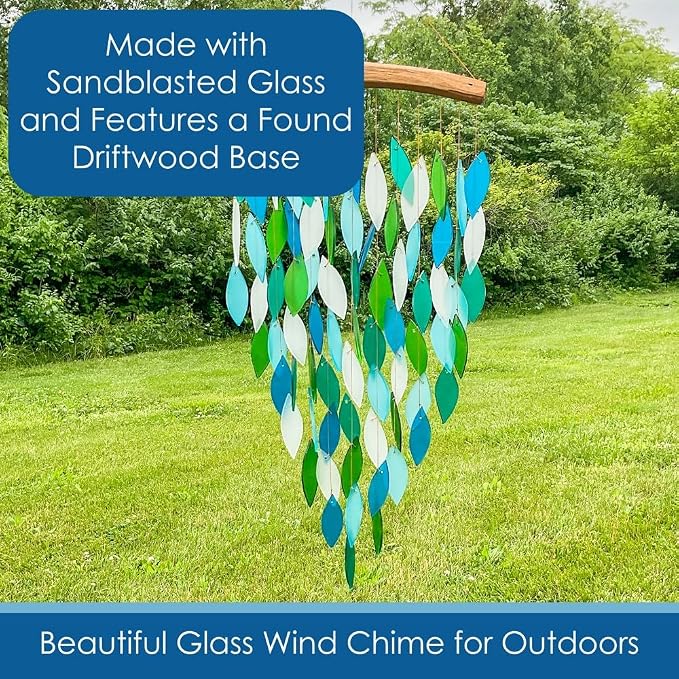 Blue Handworks Ocean Deluxe Waterfall Glass Wind Chime | Handcrafted Deluxe Waterfall Glass Wind Chime in Royal Blue, Sky Blue, Teal and Frosted White
