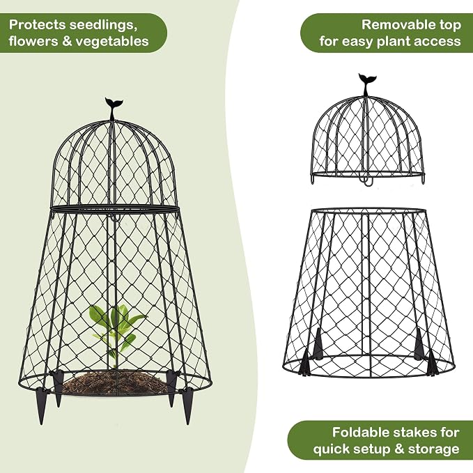 6 Packs Garden Cloches for Plants, Plant Protectors from Animals, Chicken Wire Cloche, Plant Cloche and Cage, Protection for Your Plants and Seedlings, 13" D x 20" H - Black