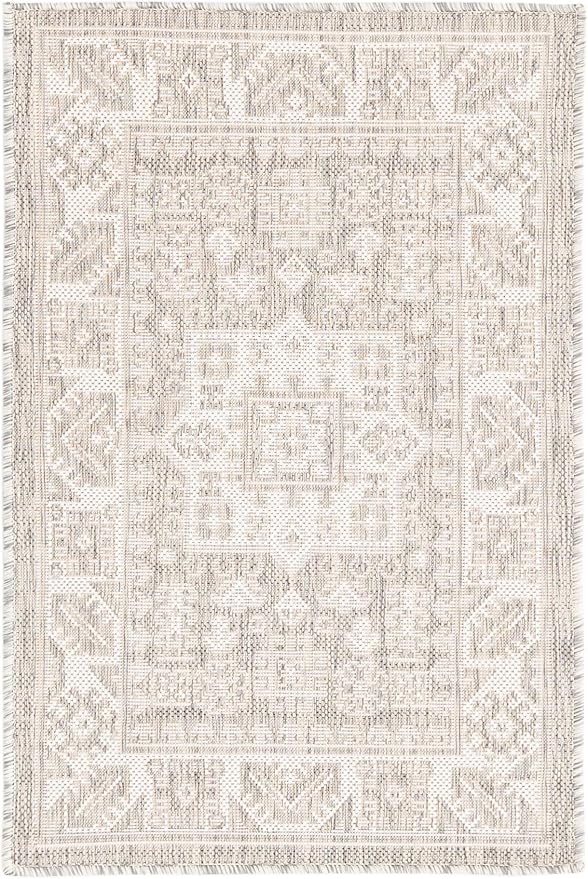 Unique Loom Outdoor Aztec Collection Area Rug - Chalca (2' 2" x 3' 1" Rectangle, Light Gray/ Ivory)