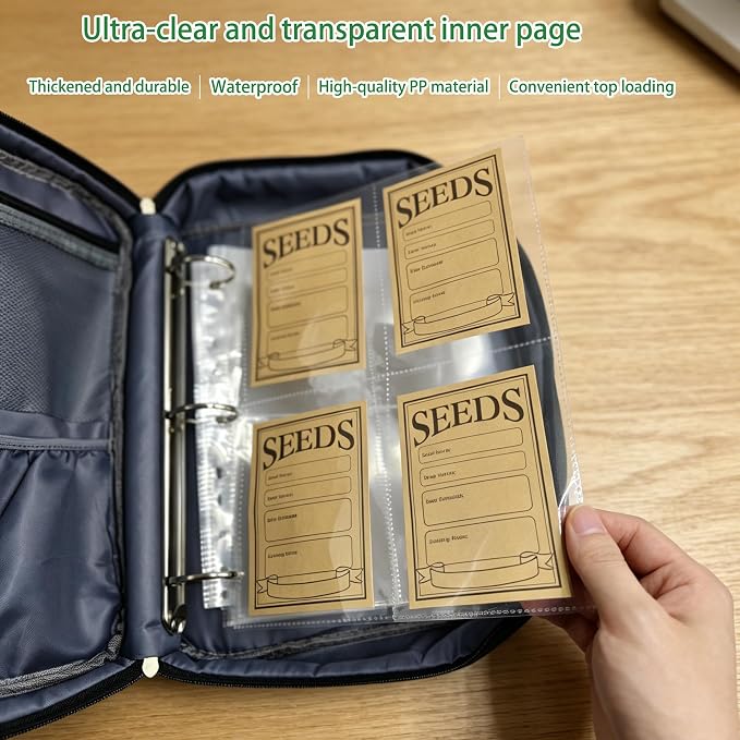Seed Storage Organizer Binder with 20 Pcs Seed Envelopes & 30 Pack Sheet | Seed Binder, Holds 120 Packets Envelopes, Waterproof,Seed Packet Organizer for Garden Planner, Green