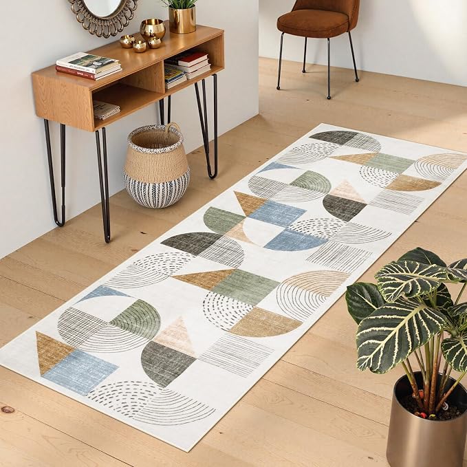 Beeiva Boho Washable Runner Rug 2x6, Hallway Rugs Indoor Non Slip with Rubber Backing, Ultra-Thin Geometric Carpet for Bathroom Laundry Room Kitchen (Multi Color,2X6)