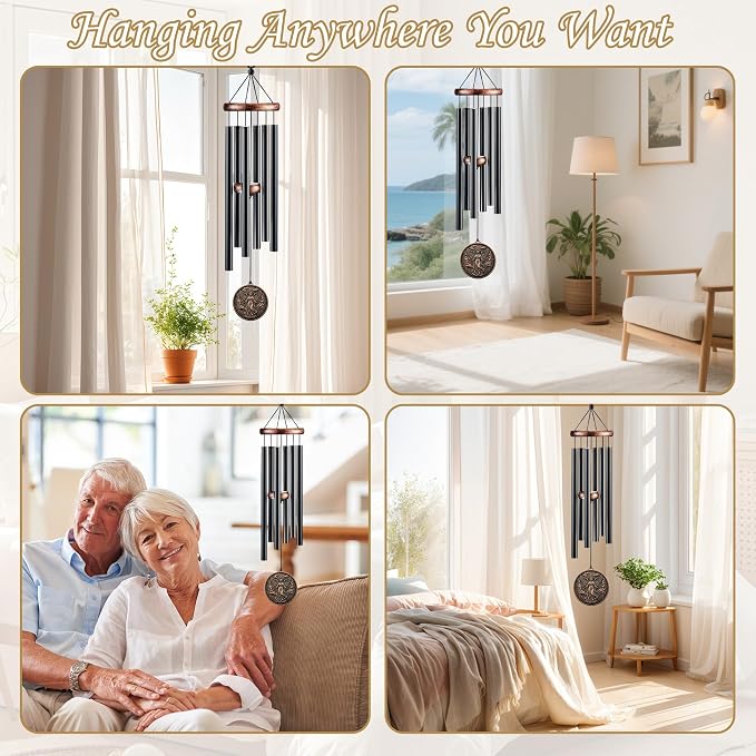 Angel Wind Chimes for Outside, Memorial Sympathy Gifts for Loss of Loved One, Deep Tone Windchime with 3D Embossed Guardian Angel Design for Garden Patio Porch Yard Décor