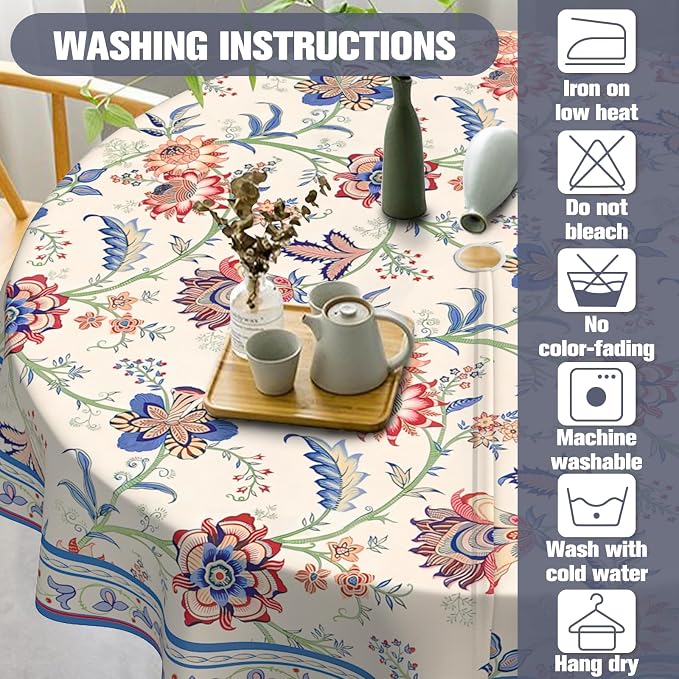 Vintage Flowers Outdoor Tablecloth with Umbrella Hole 60" x 60" Waterproof Zipper Table Cloth for Garden - Ideal Patio Table Cover for Picnics, Camping, and Yard Use