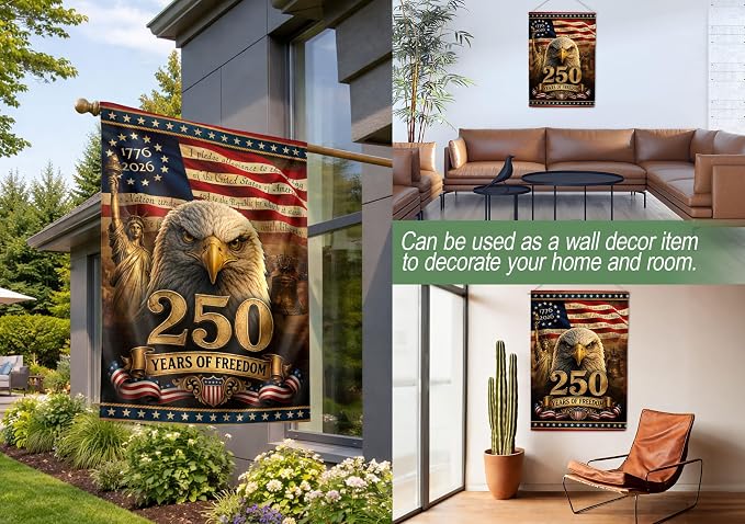 250 Years Of Freedom Flag, American Flag With Eagle, 250th Anniversary Usa Commemorative Flags, Garden Flags For Outside, Dual-view Display, 250th Anniversary Patriotic Design 3 (30x40 Inch)